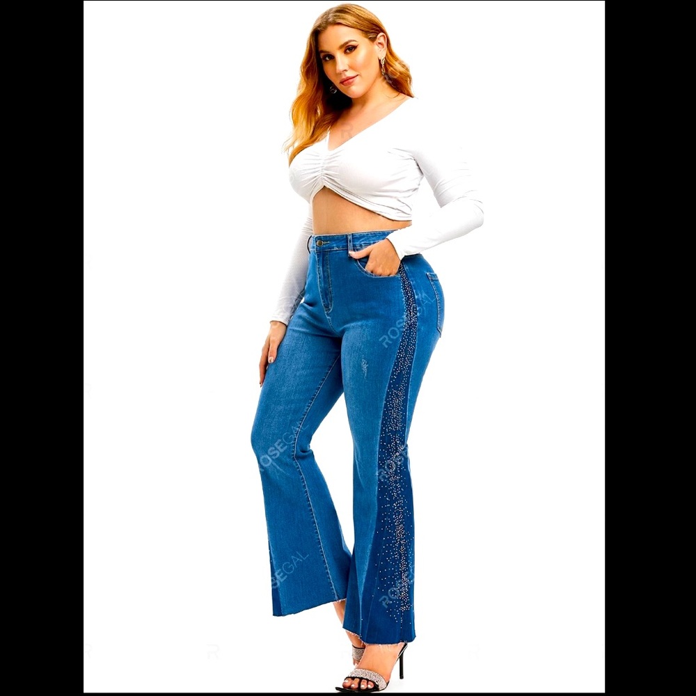 Rosegal Blue Flare Jeans with Glitter Detail - Picture 6 of 9